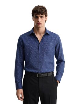 The Indian Garage Co - Mens Navy Blue Slim Fit Ditsy Printed Cutaway Collar Full Sleeves Shirt