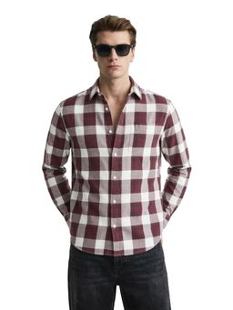 The Indian Garage Co - Mens Maroon Slim Fit Checks Cutaway Collar Full Sleeves Shirt