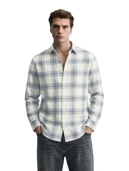 The Indian Garage Co - Mens Cream Slim Fit Checks Cutaway Collar Full Sleeves Shirt