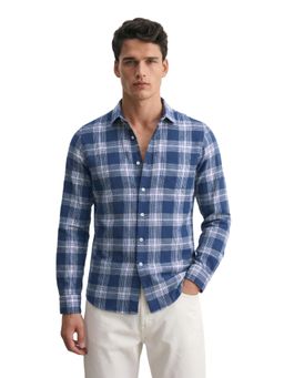The Indian Garage Co - Mens Blue Slim Fit Checks Cutaway Collar Full Sleeves Shirt