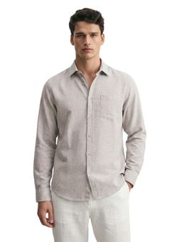 The Indian Garage Co - Mens Grey Slim Fit Self Design Cutaway Collar Full Sleeves Shirt