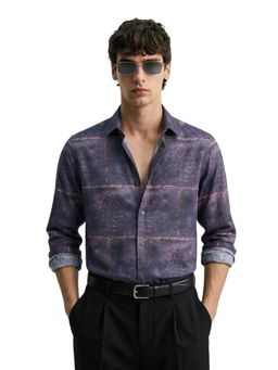 The Indian Garage Co - Mens Purple Slim Fit Printed Cutaway Collar Full Sleeves Shirt
