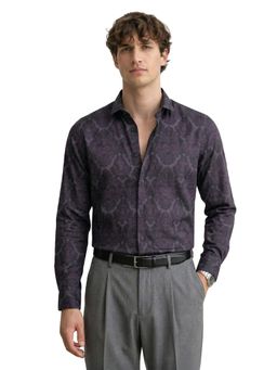 The Indian Garage Co - Mens Brown Slim Fit Printed Cutaway Collar Full Sleeves Shirt