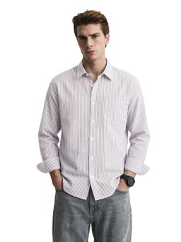 The Indian Garage Co - Mens Red Relaxed Fit Stripes Cutaway Collar Full Sleeves Shirt