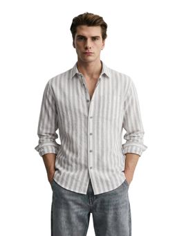 The Indian Garage Co - Mens Grey Relaxed Fit Stripes Cutaway Collar Full Sleeves Shirt