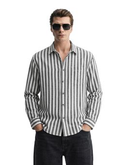 The Indian Garage Co - Mens Black Relaxed Fit Stripes Cutaway Collar Full Sleeves Shirt