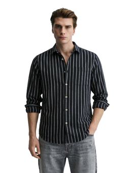 The Indian Garage Co - Mens Black Regular Fit Stripes Cutaway Collar Full Sleeves Shirt