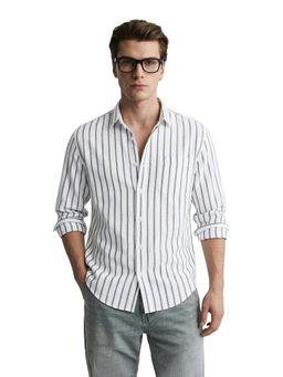 The Indian Garage Co - Mens White Regular Fit Stripes Cutaway Collar Full Sleeves Shirt