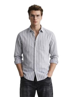 The Indian Garage Co - Mens Grey Regular Fit Stripes Cutaway Collar Full Sleeves Shirt