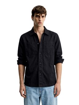 The Indian Garage Co - Mens Black Regular Fit Solid Cutaway Collar Full Sleeves Shirt