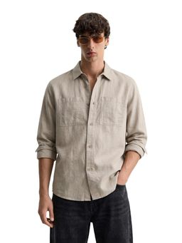 The Indian Garage Co - Mens Khaki Regular Fit Solid Cutaway Collar Full Sleeves Shirt