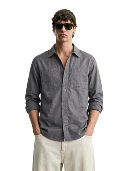 The Indian Garage Co - Mens Grey Regular Fit Solid Cutaway Collar Full Sleeves Shirt