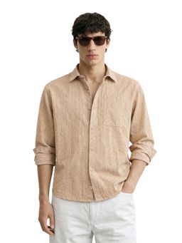 The Indian Garage Co - Mens Brown Regular Fit Textured Cutaway Collar Full Sleeves Shirt