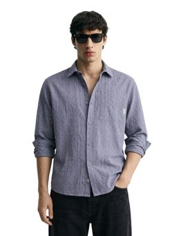 The Indian Garage Co - Mens Black Regular Fit Textured Cutaway Collar Full Sleeves Shirt