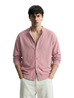 The Indian Garage Co - Mens Pink Oversized Fit Textured Full Sleeves Shirt