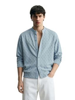 The Indian Garage Co - Mens Blue Oversized Fit Textured Full Sleeves Shirt