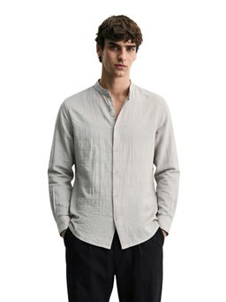 The Indian Garage Co - Mens Green Regular Fit Textured Mandarin Collar Full Sleeves Shirt