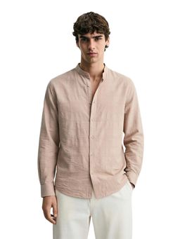 The Indian Garage Co - Mens Beige Regular Fit Textured Mandarin Collar Full Sleeves Shirt