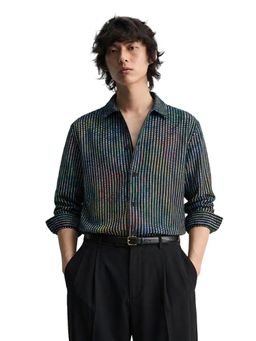 The Indian Garage Co - Mens Black Regular Fit Textured Cutaway Collar Full Sleeves Shirt