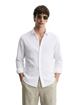 The Indian Garage Co - Mens White Regular Fit Textured Cutaway Collar Full Sleeves Shirt