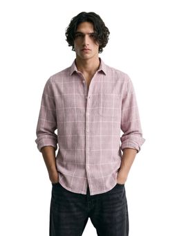 The Indian Garage Co - Mens Purple Relaxed Fit Checks Cutaway Collar Full Sleeves Shirt