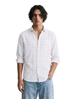 The Indian Garage Co - Mens White Relaxed Fit Checks Cutaway Collar Full Sleeves Shirt