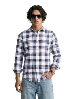 The Indian Garage Co - Mens White Slim Fit Checks Cutaway Collar Full Sleeves Shirt
