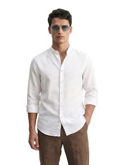 The Indian Garage Co - Mens White Slim Fit Solid Mandarin Collar Full Sleeves Shirt