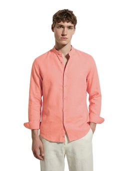 The Indian Garage Co - Mens Coral Slim Fit Solid Mandarin Collar Full Sleeves Shirt
