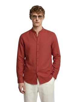 The Indian Garage Co - Mens Rust Slim Fit Solid Mandarin Collar Full Sleeves Shirt