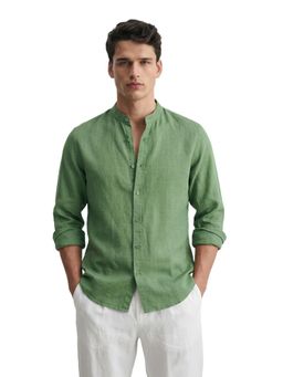 The Indian Garage Co - Mens Green Slim Fit Solid Mandarin Collar Full Sleeves Shirt