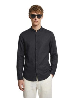 The Indian Garage Co - Mens Black Slim Fit Solid Mandarin Collar Full Sleeves Shirt