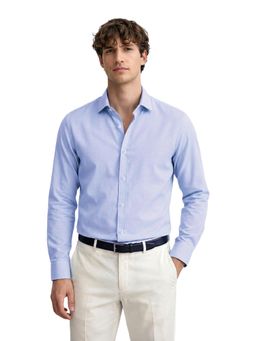 The Indian Garage Co - Mens Blue Slim Fit Solid Cutaway Collar Full Sleeves Shirt