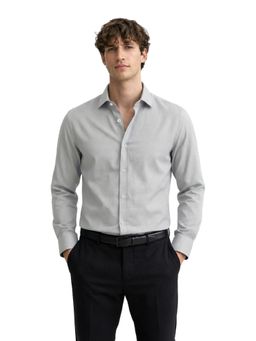 The Indian Garage Co - Mens Grey Slim Fit Solid Cutaway Collar Full Sleeves Shirt