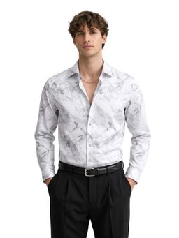 The Indian Garage Co - Mens White Slim Fit Printed Cutaway Collar Full Sleeves Shirt