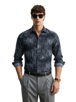 The Indian Garage Co - Mens Black Slim Fit Printed Cutaway Collar Full Sleeves Shirt
