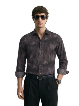The Indian Garage Co - Mens Brown Slim Fit Printed Cutaway Collar Full Sleeves Shirt