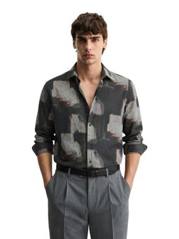 The Indian Garage Co - Mens Brown Slim Fit Printed Cutaway Collar Full Sleeves Shirt