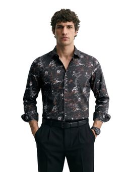 The Indian Garage Co - Mens Brown Slim Fit Printed Cutaway Collar Full Sleeves Shirt