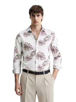 The Indian Garage Co - Mens White Slim Fit Printed Cutaway Collar Full Sleeves Shirt