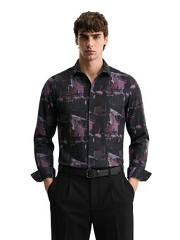 The Indian Garage Co - Mens Pink Slim Fit Printed Cutaway Collar Full Sleeves Shirt