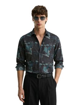The Indian Garage Co - Mens Green Slim Fit Printed Cutaway Collar Full Sleeves Shirt