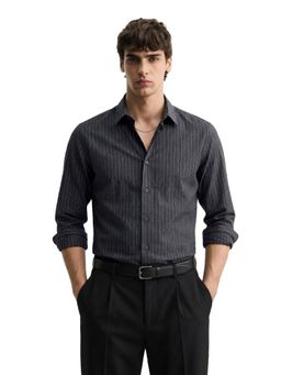 The Indian Garage Co - Mens Black Slim Fit Stripes Cutaway Collar Full Sleeves Shirt