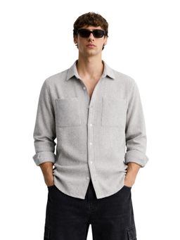 The Indian Garage Co - Mens Green Relaxed Fit Textured Cutaway Collar Full Sleeves Shirt