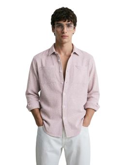 The Indian Garage Co - Mens Pink Relaxed Fit Textured Cutaway Collar Full Sleeves Shirt