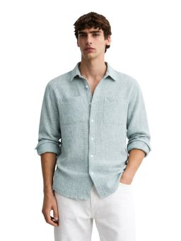 The Indian Garage Co - Mens Green Relaxed Fit Textured Cutaway Collar Full Sleeves Shirt