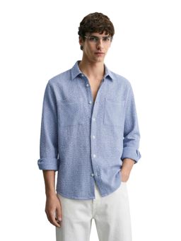 The Indian Garage Co - Mens Navy Blue Relaxed Fit Textured Cutaway Collar Full Sleeves Shirt
