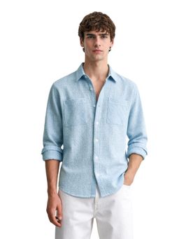 The Indian Garage Co - Mens Blue Relaxed Fit Textured Cutaway Collar Full Sleeves Shirt