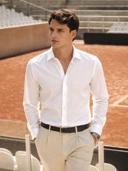 The Indian Garage Co - Mens White Slim Fit Checks Cutaway Collar Full Sleeves Shirt