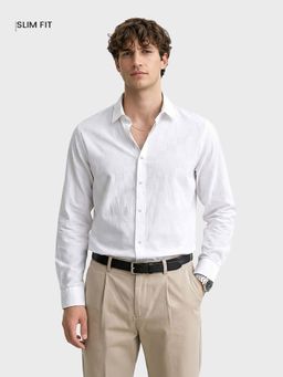 The Indian Garage Co - Mens White Slim Fit Checks Cutaway Collar Full Sleeves Shirt